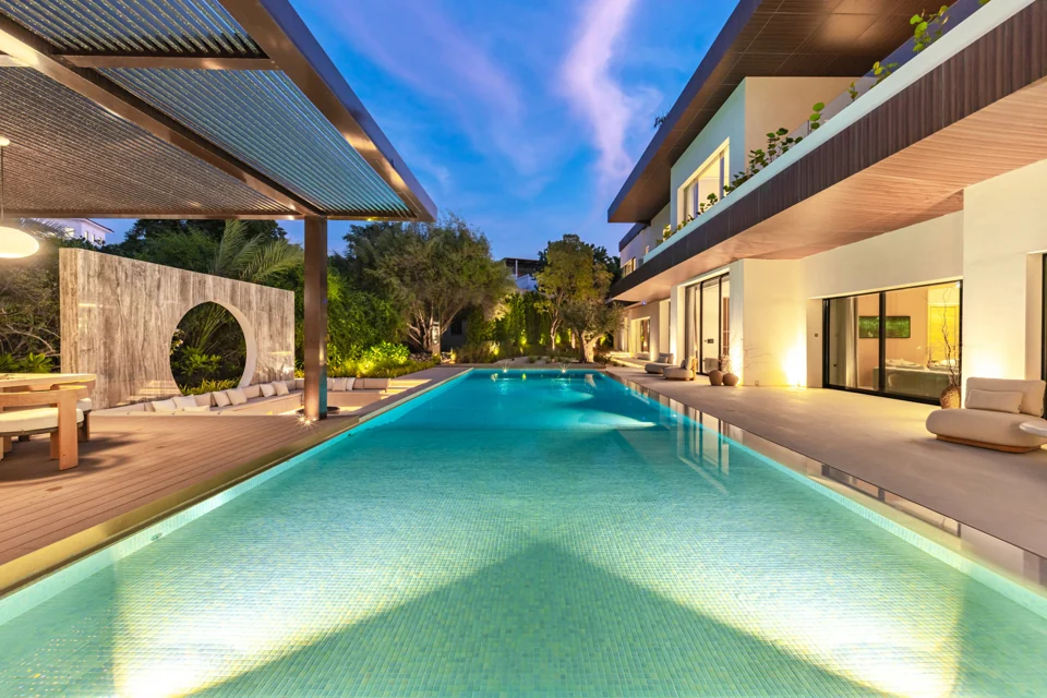 Al Barari villa at dusk