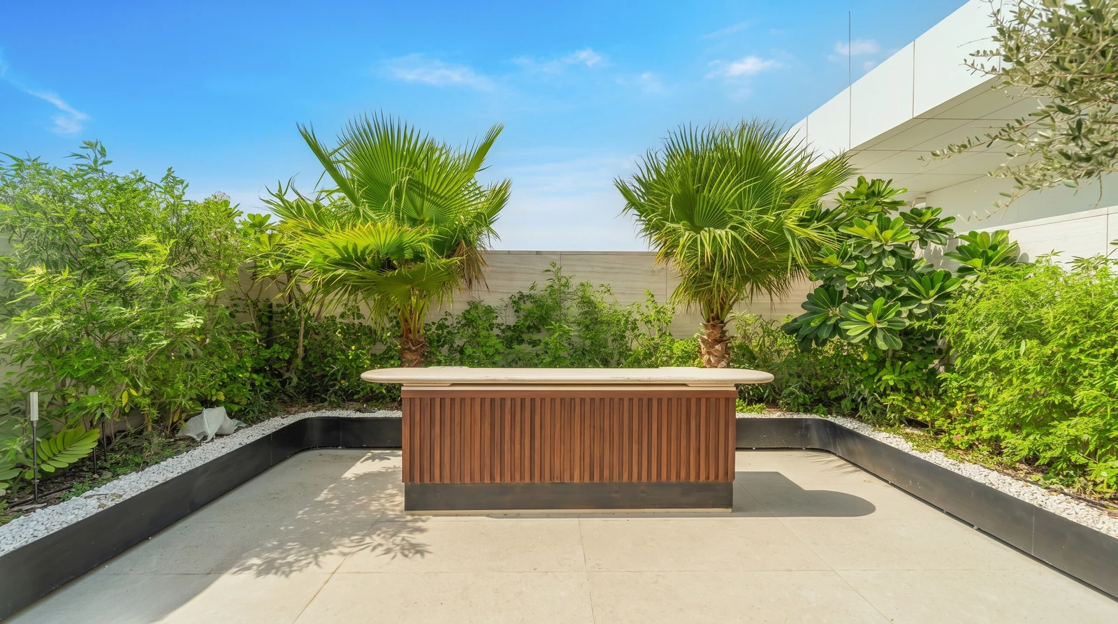 Planted roof garden and bench